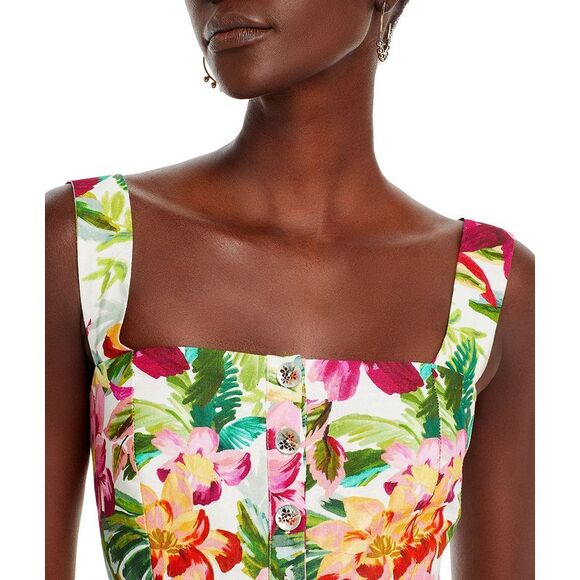 Farm Rio Womens Painted Flowers Sleeveless Romper Medium Off-White - NWT $190 - Picture 2 of 7